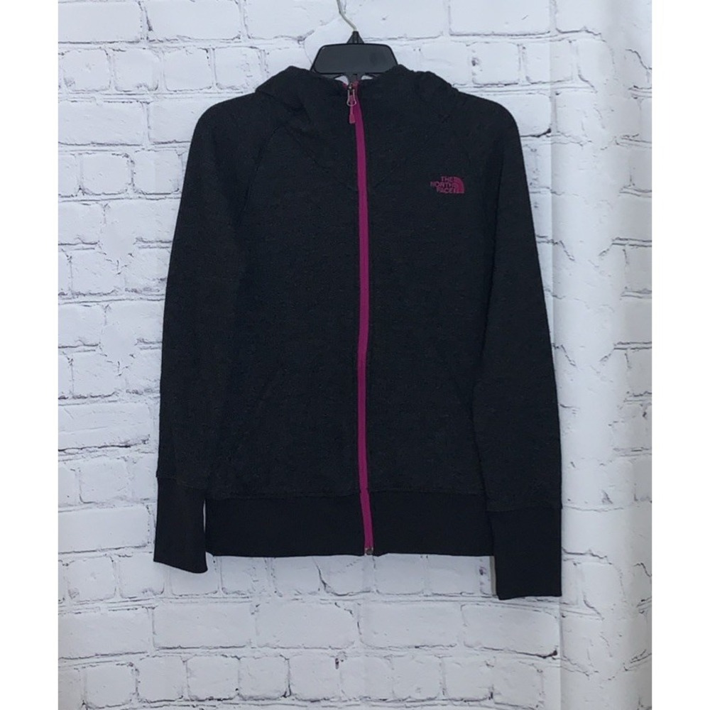The North Face Hoodie Women's Small Gray Full Zip Pink Lined Logo Jacket